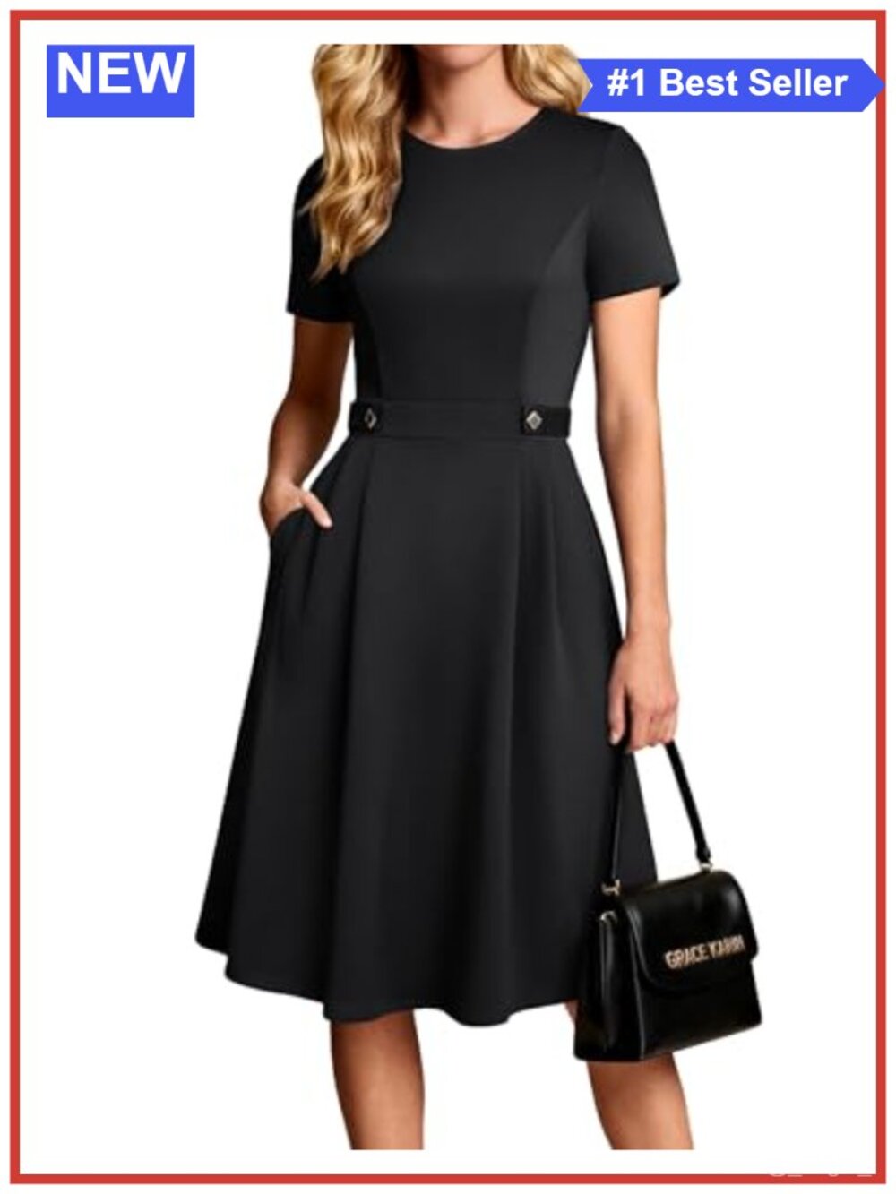 Short Sleeve A-Line Midi Dress with Pockets